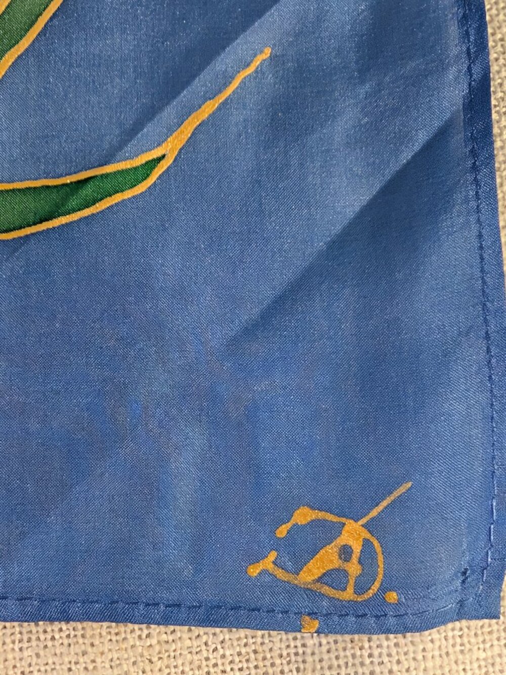 Hand Painted Iris & Butterfly with Gold-outline Silk Scarf 11" x 56" - Picture 3 of 6